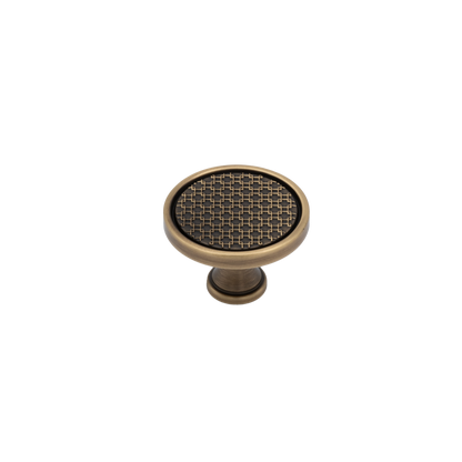 Langford 38mm Solid Brass Knob with Decorative Inlay - Antique Brass Finish